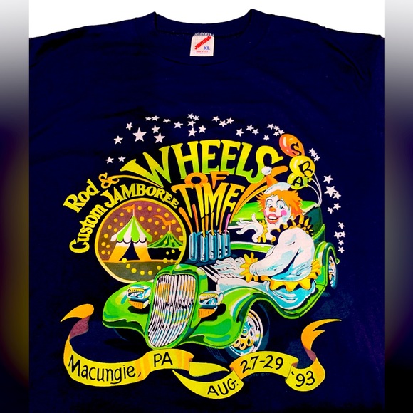 Vintage Wheels of Time Hot Rod Macungie PA Single Stitch Shirt XL Made in USA - Picture 1 of 3